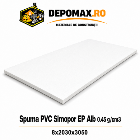 Placa rigida PVC Simopor EP Alb 0.45 g/cm3, 8x2030x3050 mm